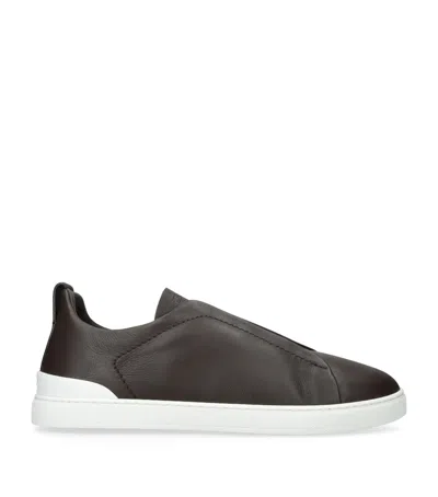 Zegna Secondskin Triple Stitch Sneakers In Brown