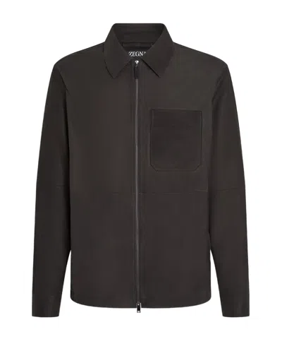 ZEGNA SECONDSKIN ZIP-FRONT NUBUCK OVERSHIRT