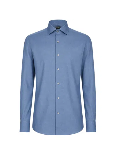 Zegna Semi-spread Collar Curved-hem Shirt In Blue