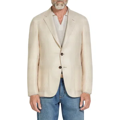 Zegna Chalk Stripe Linen And Silk Jacket In Neutrals