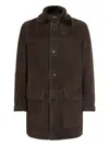 Zegna Shearling-collar Suede Coat In Brown