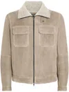 Zegna Shearling-collar Suede Jacket In Neutrals