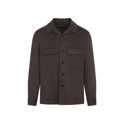 Zegna Long-sleeved Casual Jacket In Brown