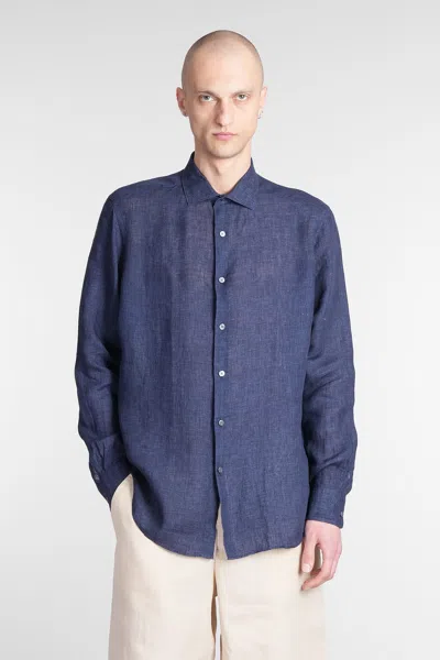 Zegna Shirt In Blue Cotton