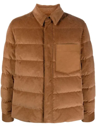 Zegna Corduroy Puffer Jacket In Brown