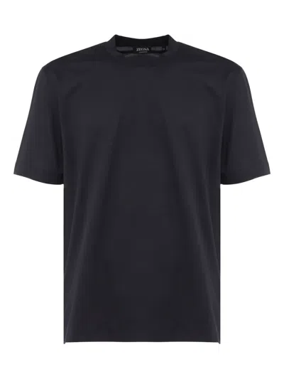 Zegna Silk Cotton Short Sleeve Crew Neck T-shirt In Black