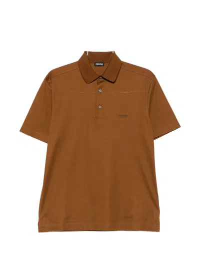 Zegna Short Sleeve Knit Polo With Rolled Hem For Men In Burgundy