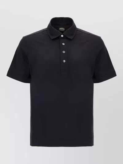 Zegna Short Sleeve Polo Shirt Straight Cut Collar In Black