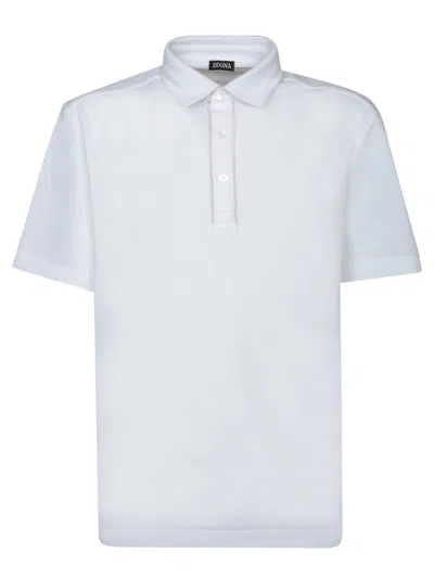 Zegna White Cotton Piquet Polo Shirt In Blue