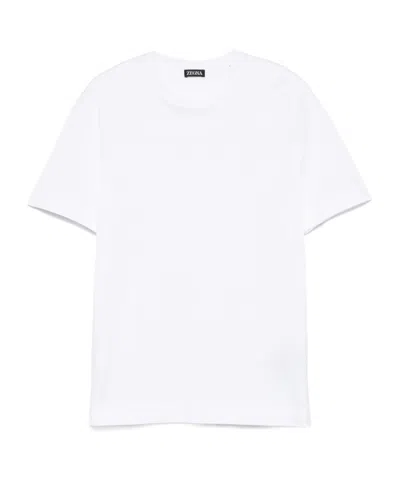 Zegna Slim-fit Logo-embroidered Cotton-jersey T-shirt In White