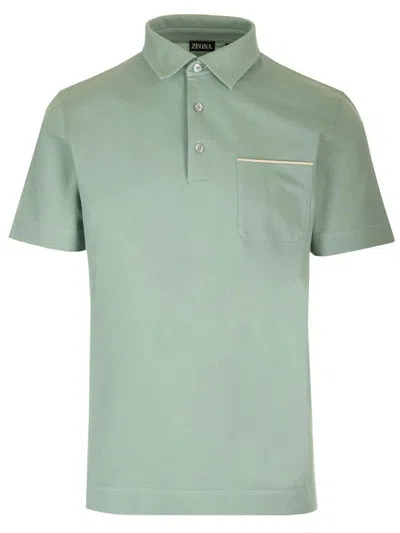 Zegna Short Sleeved Button-detailed Polo Shirt In Green