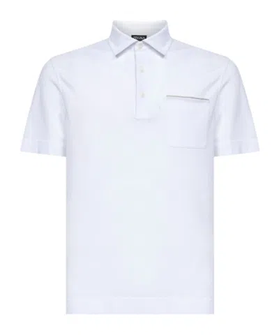 Zegna White Cotton Pique Polo Shirt With Chest Pocket