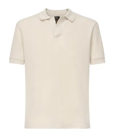 Zegna Short Sleeved V-neck Polo Shirt In Neutral