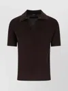 Zegna Short Sleeves Polo Collar Textured Fabric In Brown