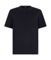 Zegna Silk Cotton Short Sleeve Crew Neck T-shirt In Blue