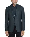 Zegna Dark Green Cashmere Silk And Linen Jacket In Blue