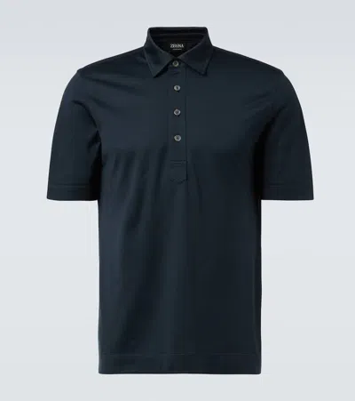 Zegna Silk And Cotton Polo Shirt In Blue