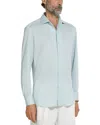 Zegna Silk & Linen Blend Long Sleeve Shirt In Light Blue Mélange