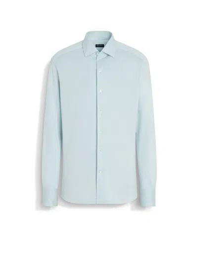 Zegna Silk And Linen Blend Shirt In Light Blue Mélange
