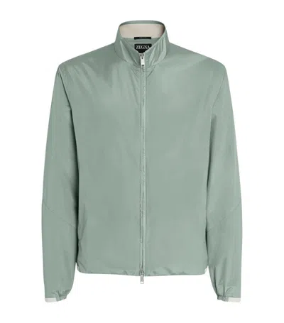 Zegna Silk Blouson Jacket In Sage Green