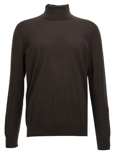 Zegna Silk Cashmere Turtleneck Sweater Sweater, Cardigans In Brown