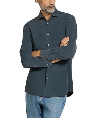 Zegna Silk Long Sleeve Shirt In Dark Teal Blue