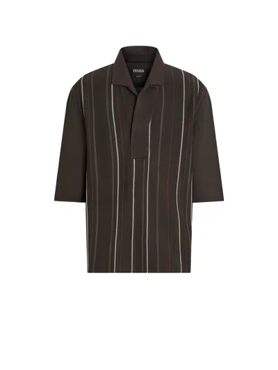 Zegna Silk Polo Shirt In Brown