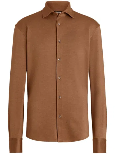 Zegna Silk Shirt In Brown