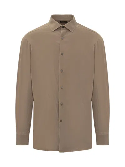 Zegna Buttoned Long-sleeved Shirt In Brown
