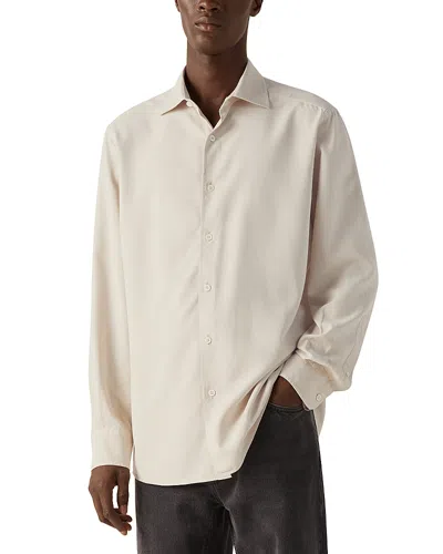 Zegna Silk Shirt Long Sleeves Straight Collar In White