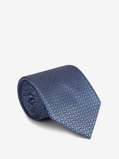Zegna Silk Tie In Navy Blue In Brown