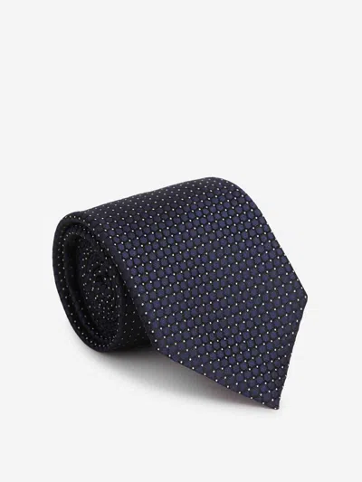 Zegna Silk Tie With Geometric Design In Blue
