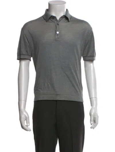 Pre-owned Zegna Silk V-neck Polo Shirt In Gray