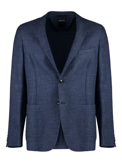 Zegna Single-breasted Blazer In Blue