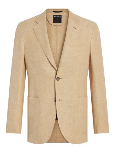 Zegna Single-breasted Blazer In Brown