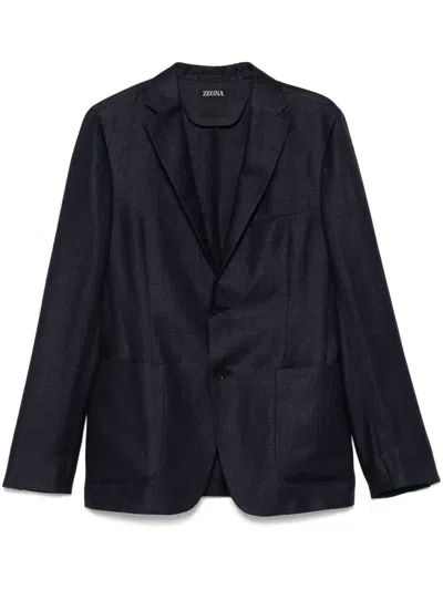 Zegna Single-breasted Blazer In Blue