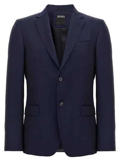 ZEGNA SINGLE-BREASTED BLAZER BLUE