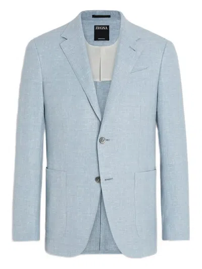 Zegna Single-breasted Blazer In Blue
