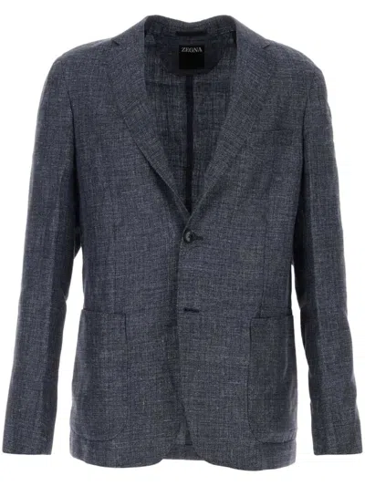 Zegna Wool, Silk And Linen Blend Jacket In Blue