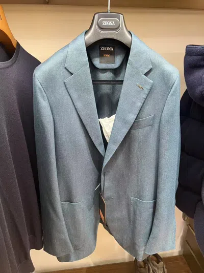 Zegna Single-breasted Blazer In Blue