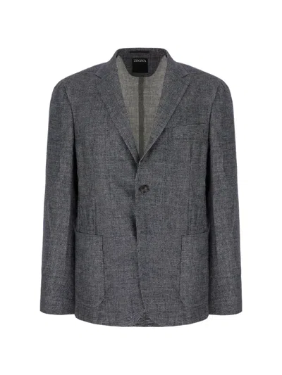 Zegna Single-breasted Blazer In Gray