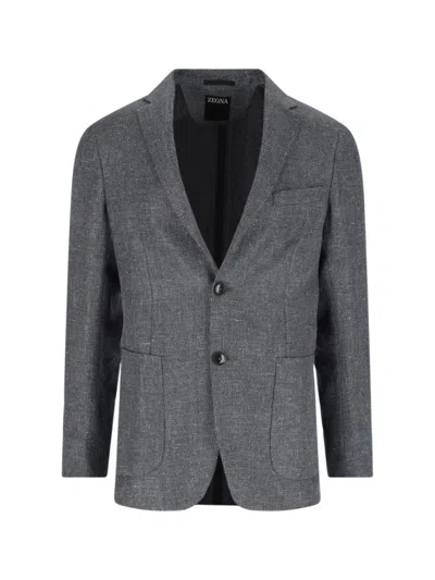 Zegna Single-breasted Blazer In Gray