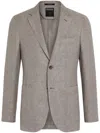 Zegna Light Brown Crossover Linen Wool And Silk Blend Jacket In Neutrals