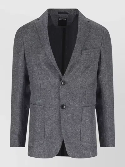 Zegna Single Breasted Blazer Notch Lapel Pockets In Gray