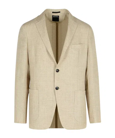 Zegna Single-breasted Blazer In Nude