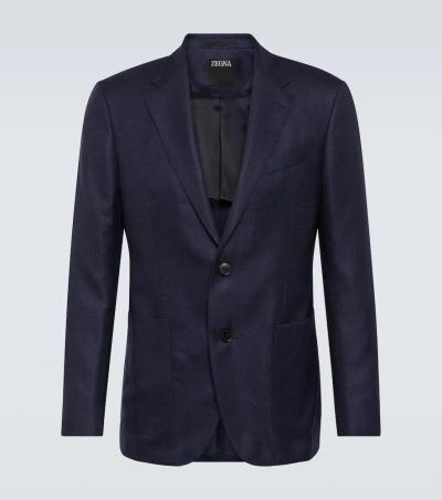 Zegna Single-breasted Cashmere And Silk Blazer In Blue