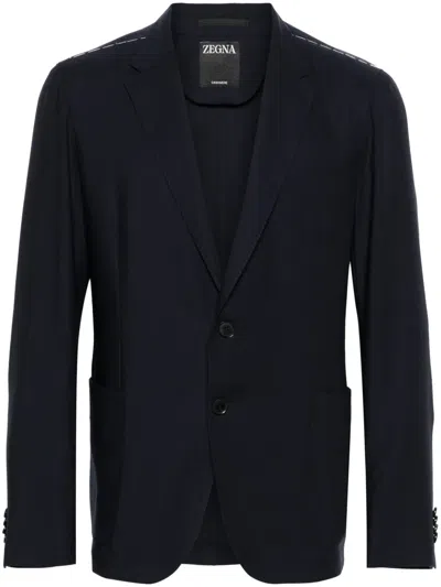 Zegna Single-breasted Cashmere Blazer In Blue