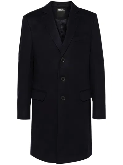 Zegna Oasi Tailored Single-breasted Coat In Navy Blue