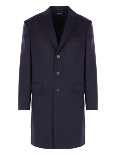 Zegna Single-breasted Coat In Blue