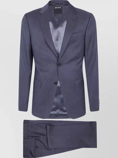 Zegna Single Breasted Coat In Blue